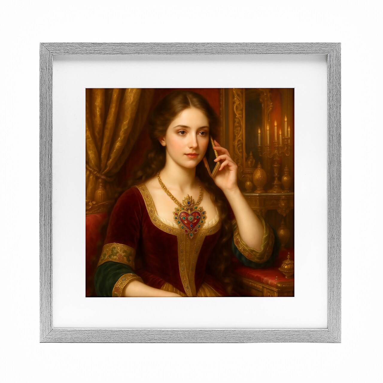 Stupell Industries Rococo Woman with Cell Phone Framed Print Under Glass, design by Grotto Studios